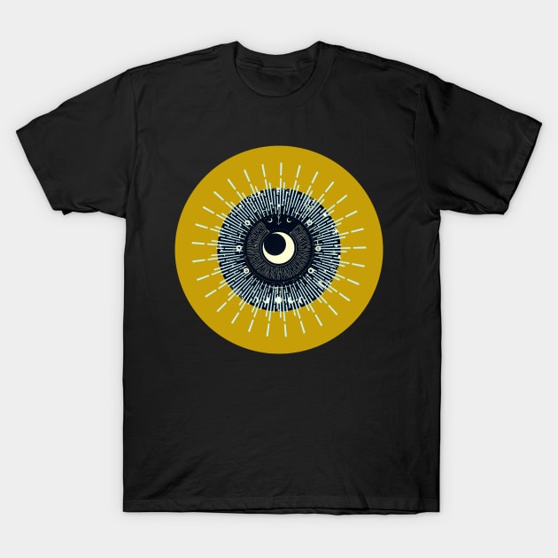 Halloween Cresent Moon, Celestial Symbols, Portents, Omens, Signs, and Fortunes - Dark Ochre and Black Variation T-Shirt by SwagOMart